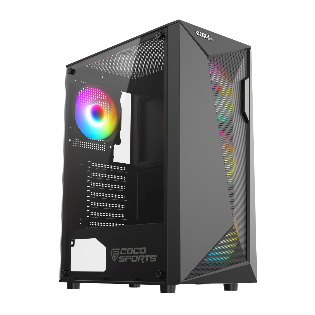 Front view of NOVA 330 - ATX with 4 RGB fans and tempered glass side